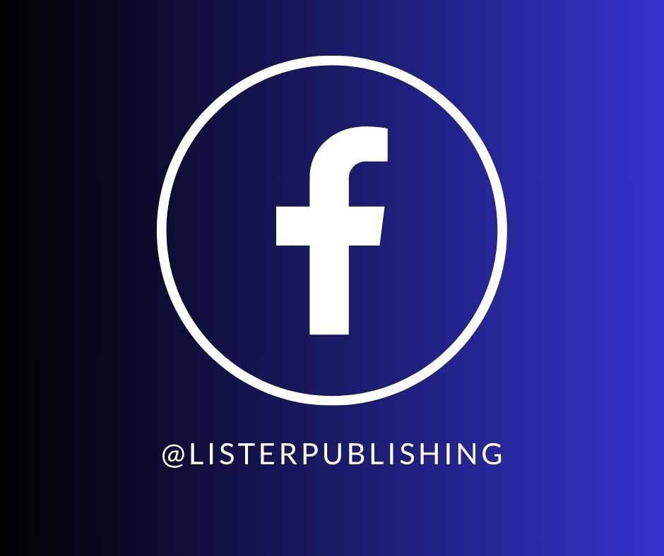 A sequence of social media icons in white against a blue gradient background shows follow and share buttons.