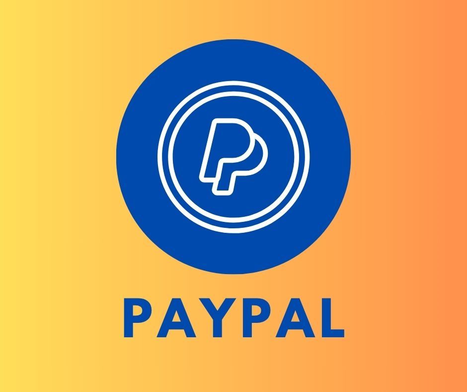 PayPal logo in white on a circular blue background against a yellow and orange gradient backdrop.