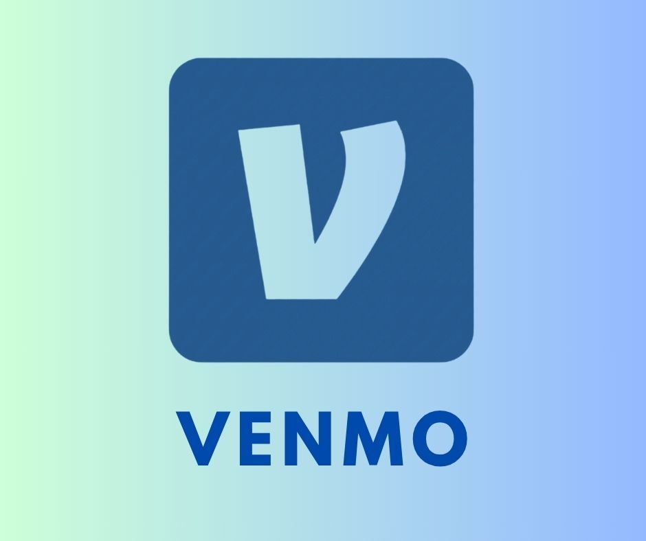 Venmo logo showing the white letter V symbol in a dark blue square with the company name below against a gradient background.