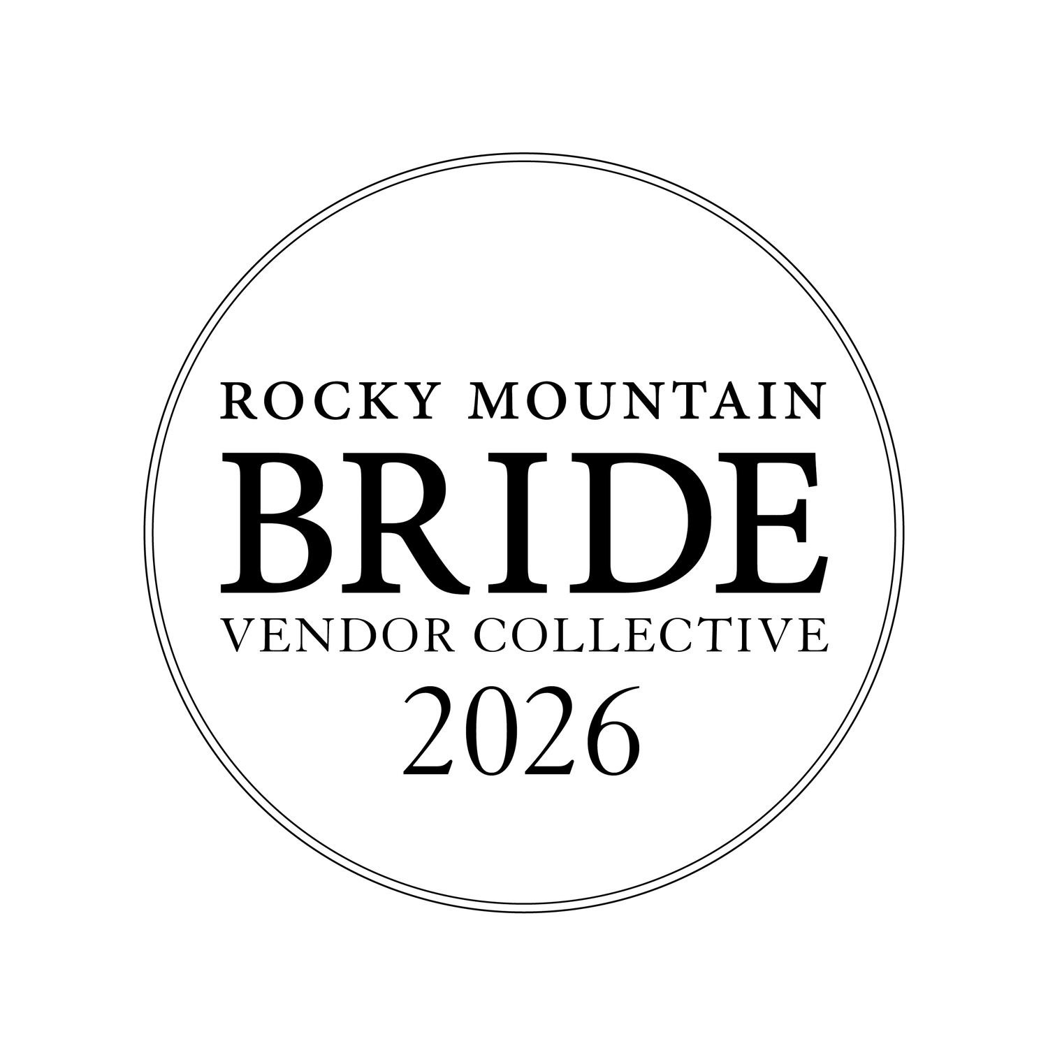 Rocky Mountain Bride Vendor Collective 2026 official badge logo in black and white circular design.