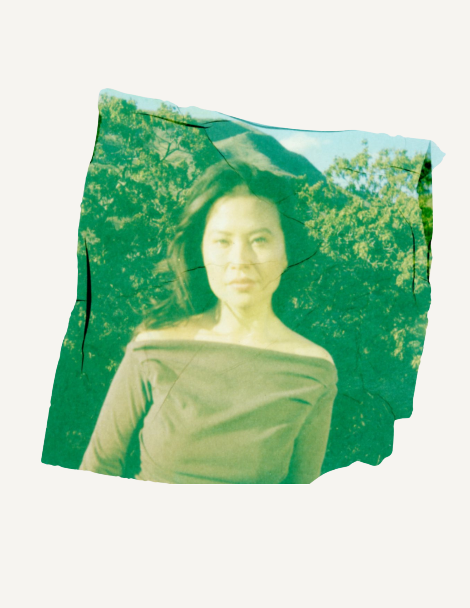Handmade Polaroid emulsion lift portrait with organic texture and distortion.