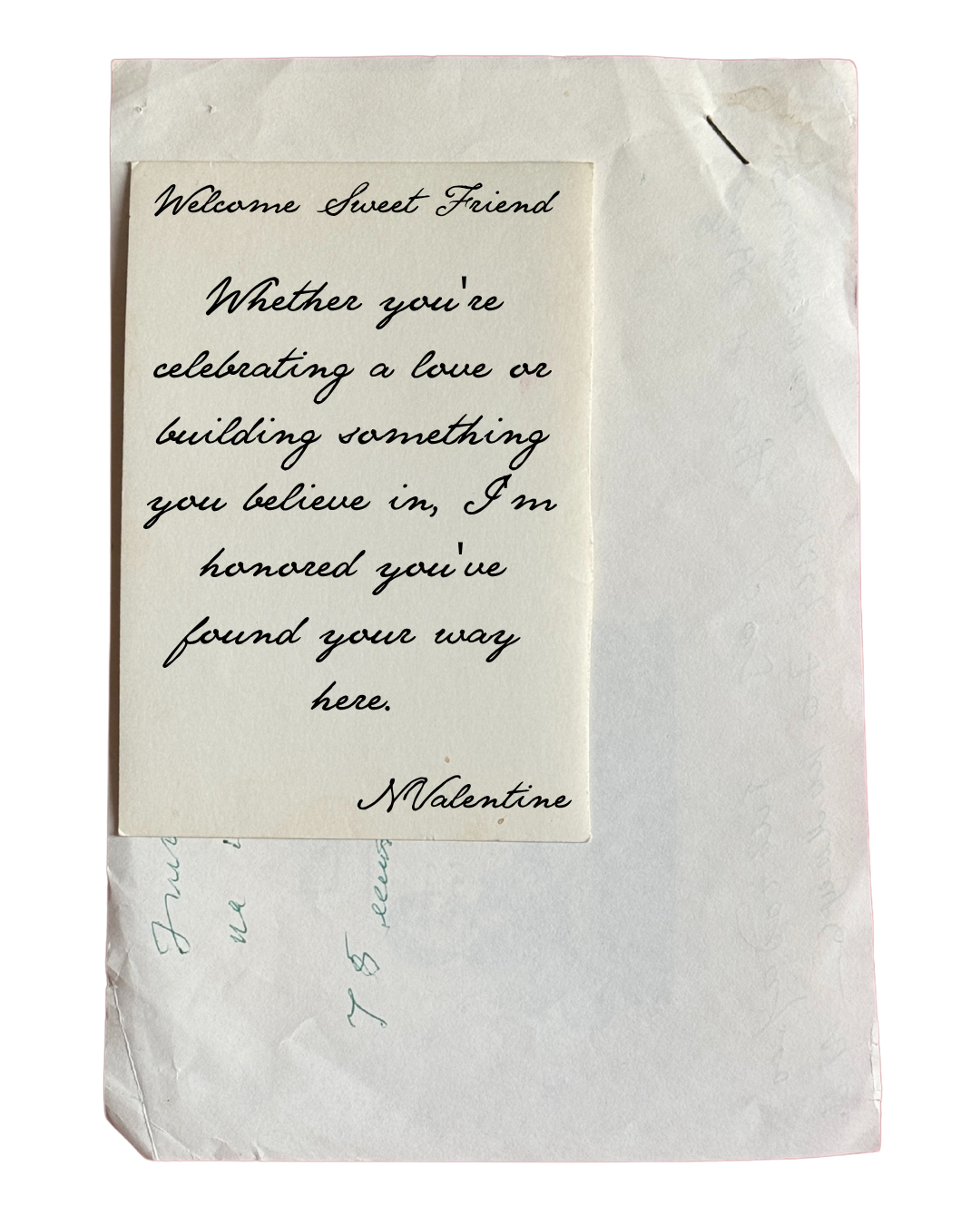 Handwritten love letter and vintage envelope representing storytelling and visual archives by Nichole Valentine.