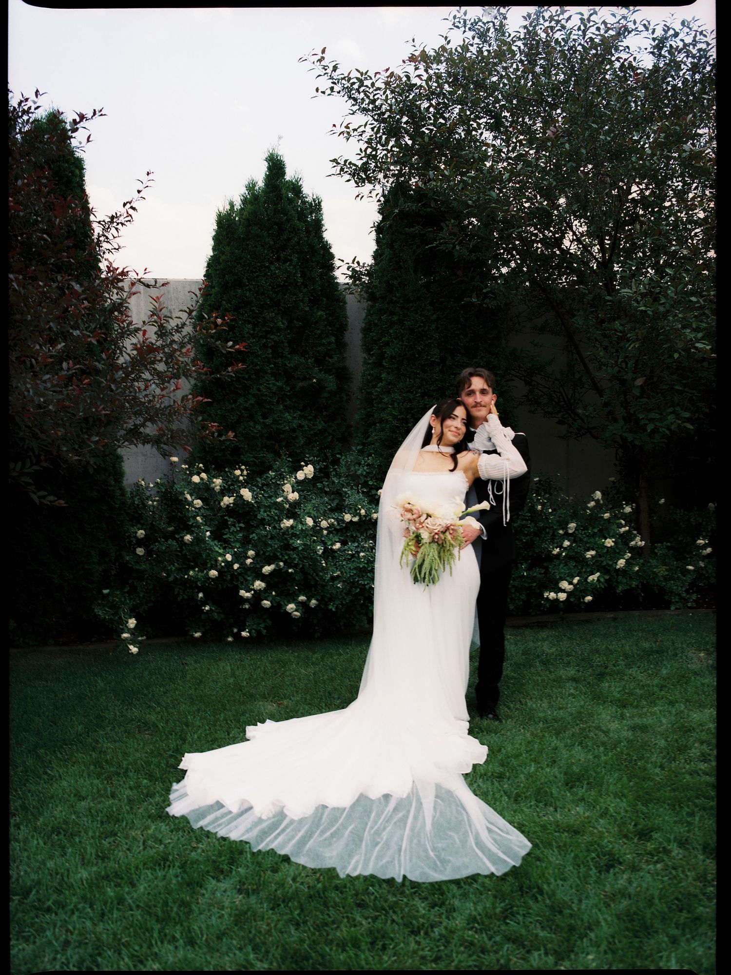 Bride and groom portrait photographed on medium format film at a Utah wedding.