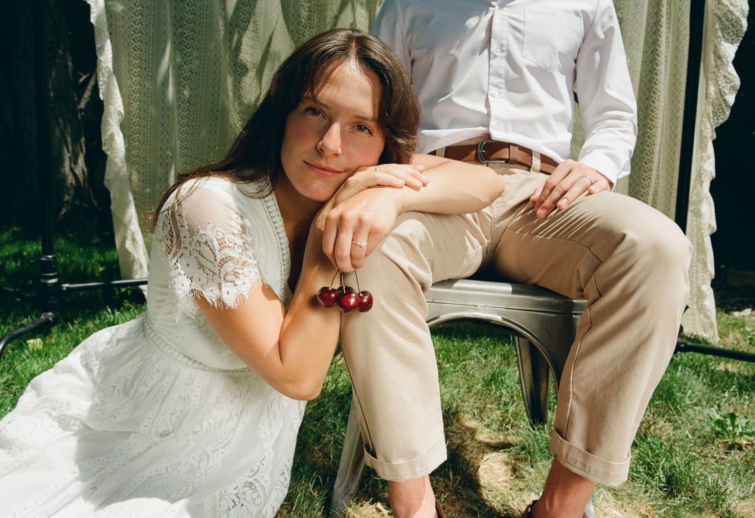 Candid 35mm film portrait of a couple outdoors in Salt Lake City, Utah.