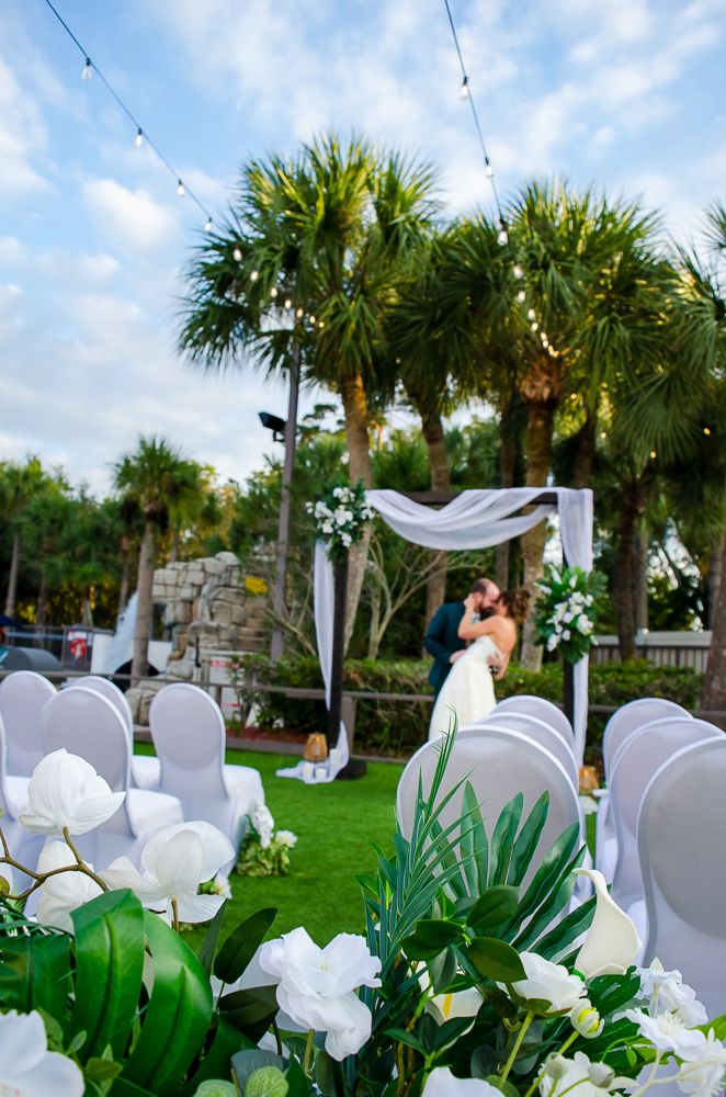 The couple during sweetheart photos at the Crowne Plaza Orlando
