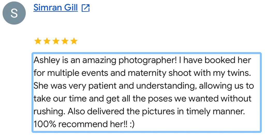 Client review for M&A Photography