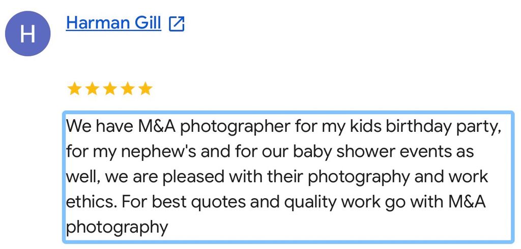 Client review for M&A Photography
