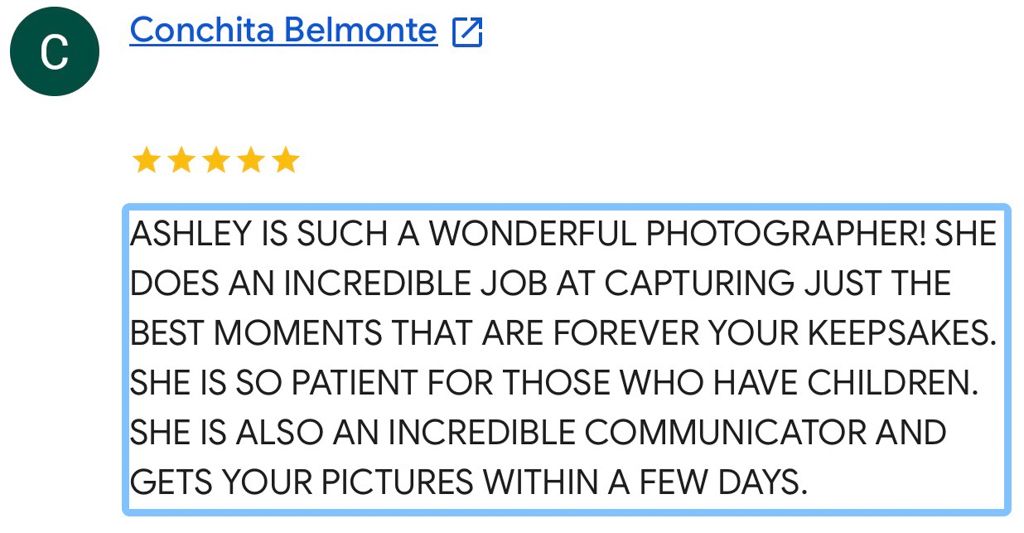 Client review for M&A Photography