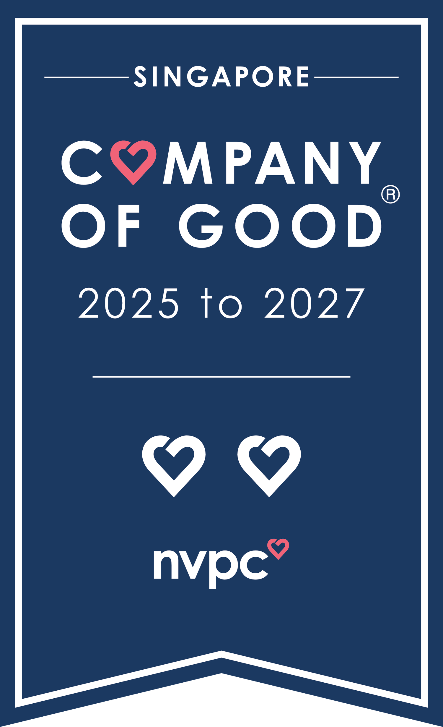 Banner for Company of Good Singapore award by National Volunteer and Philanthropy for 2025 -2027.