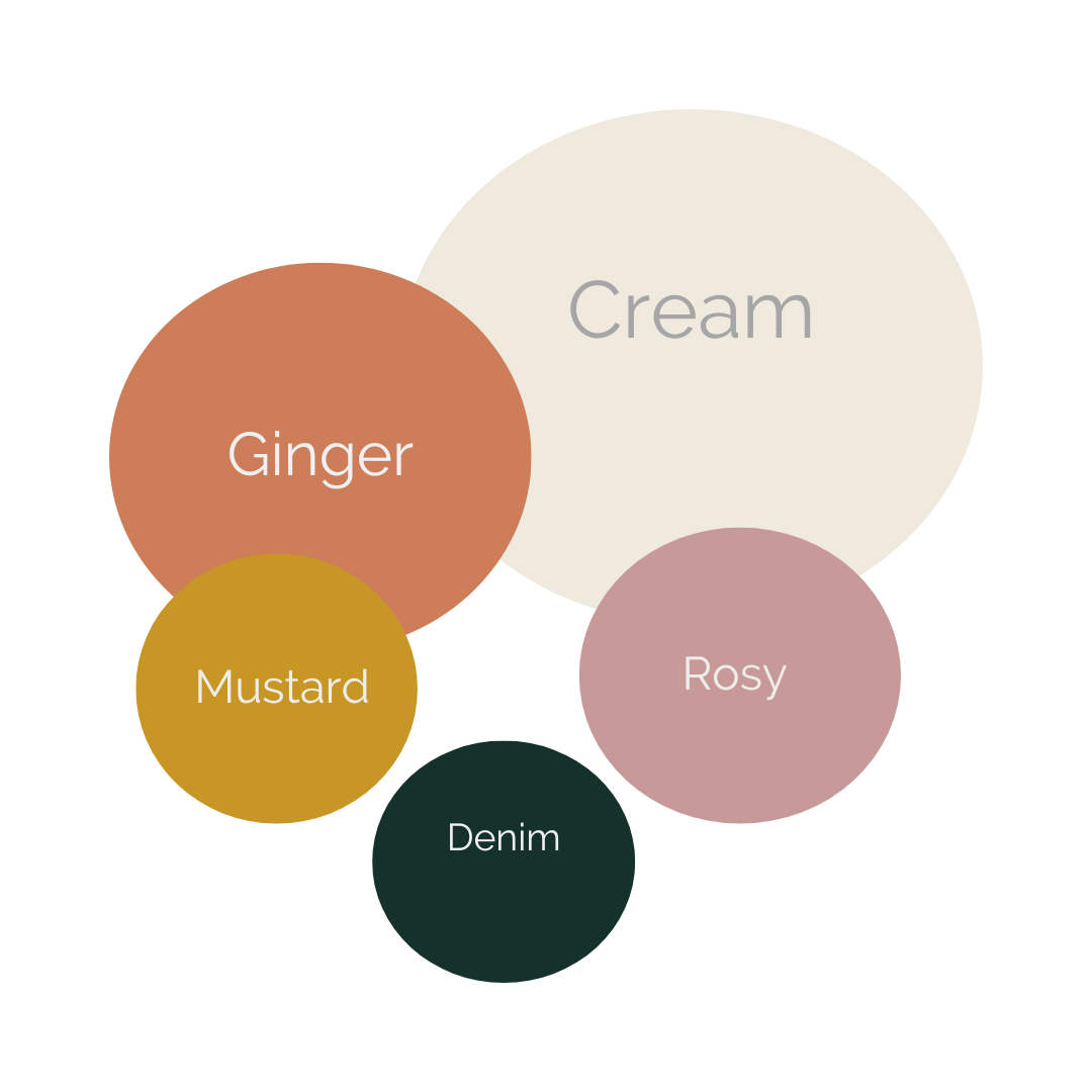 Warm and Inviting color palette 2: circles of cream, rose, ginger, mustard, denim.  Doughman Photography
