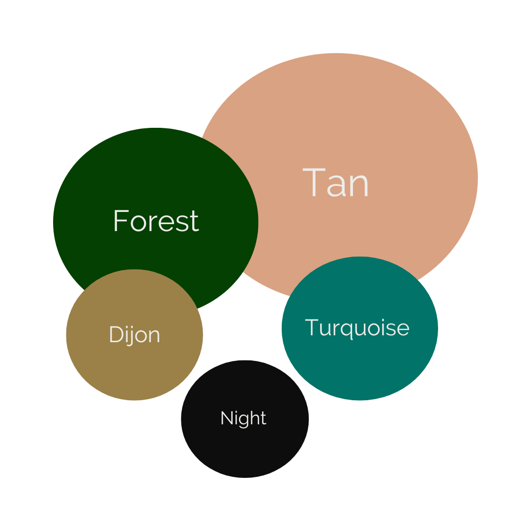 Dark and Emotive color palette 2: circles of tan, forest green, Dijon, turquoise, and black night. Doughman Photography