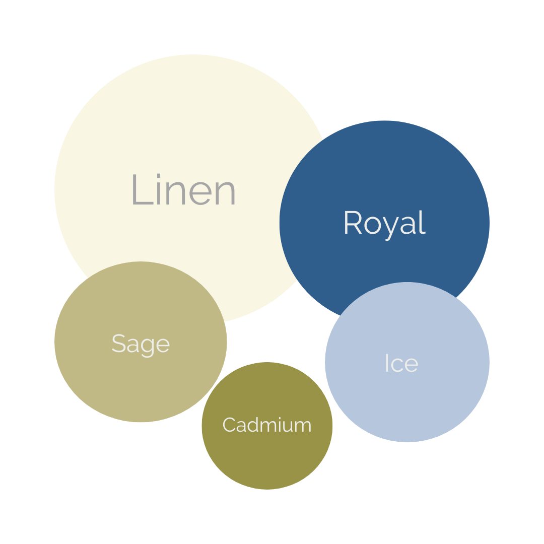 Cool and Modern color palette 1: circles of linen, royal blue, ice, sage, and cadmium.  Doughman Photography