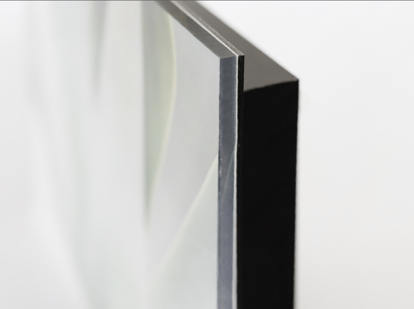 Close up of float hanging design and thickness of the acrylic print.