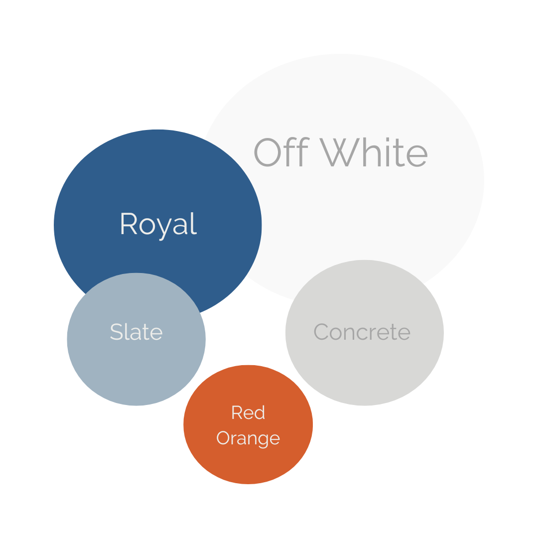 Cool and Modern color palette 2: circles of off white, royal, slate, concrete, and red orange.  Doughman Photography