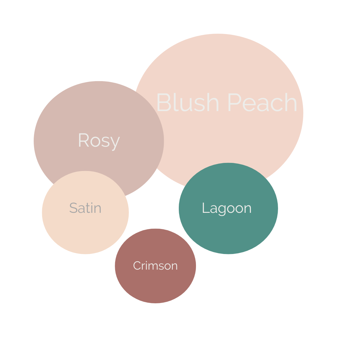 Light and Airy color palette 2: circles of blush peach, rose, lagoon, satin, and crimson. Doughman Photography