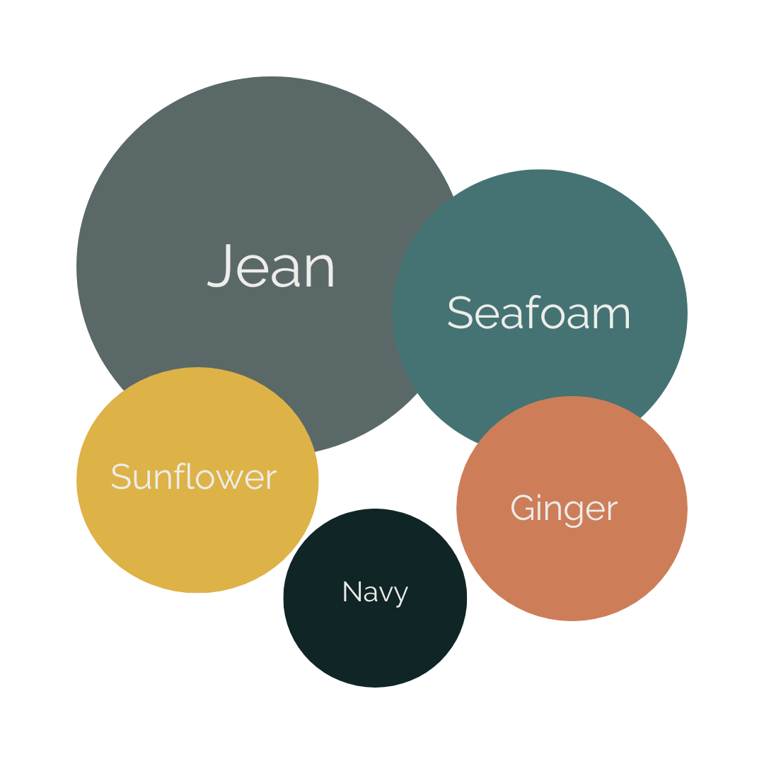 Cool and Modern color palette 3: circles of blue, seafoam, sunflower, ginger, and navy.  Doughman Photography