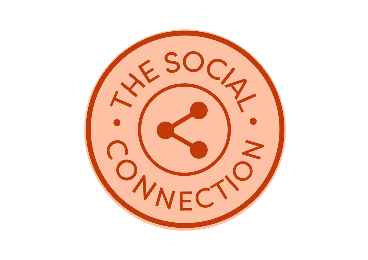 Orange circular logo for The Social Connection featuring a share network icon in the center.