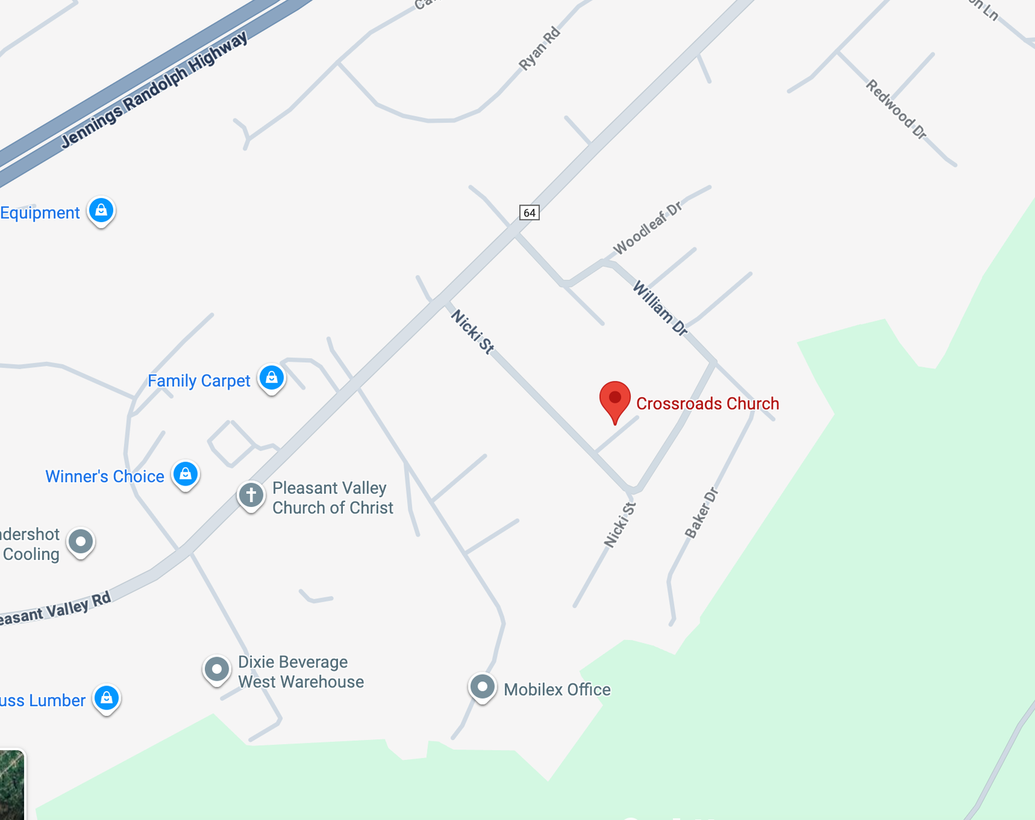 a map of Google Maps showing the location of Crossroads Fairmont
