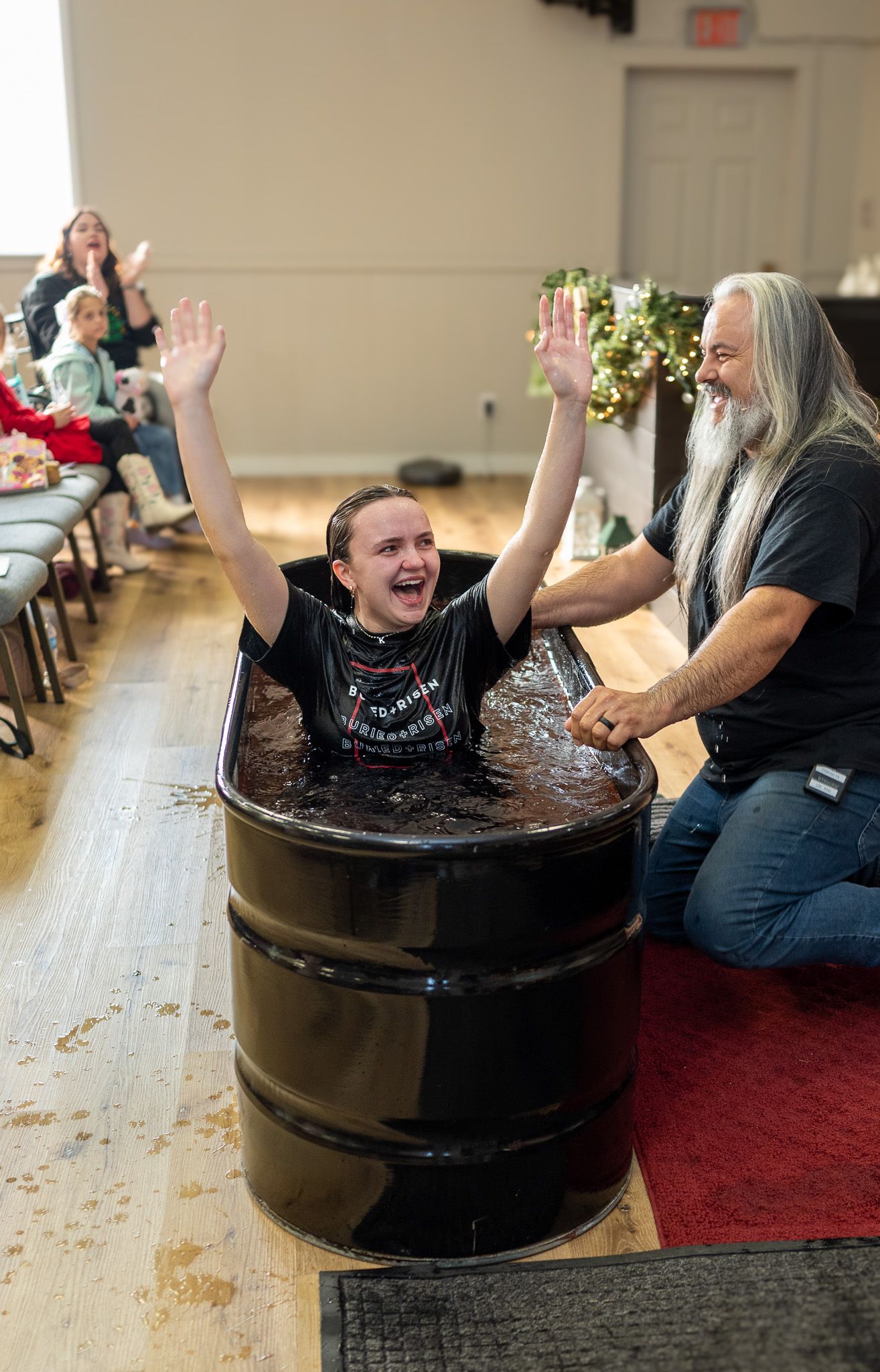 Pastor Chatto baptizes a new Christian at Crossroads Fairmont, in Fairmont, WV