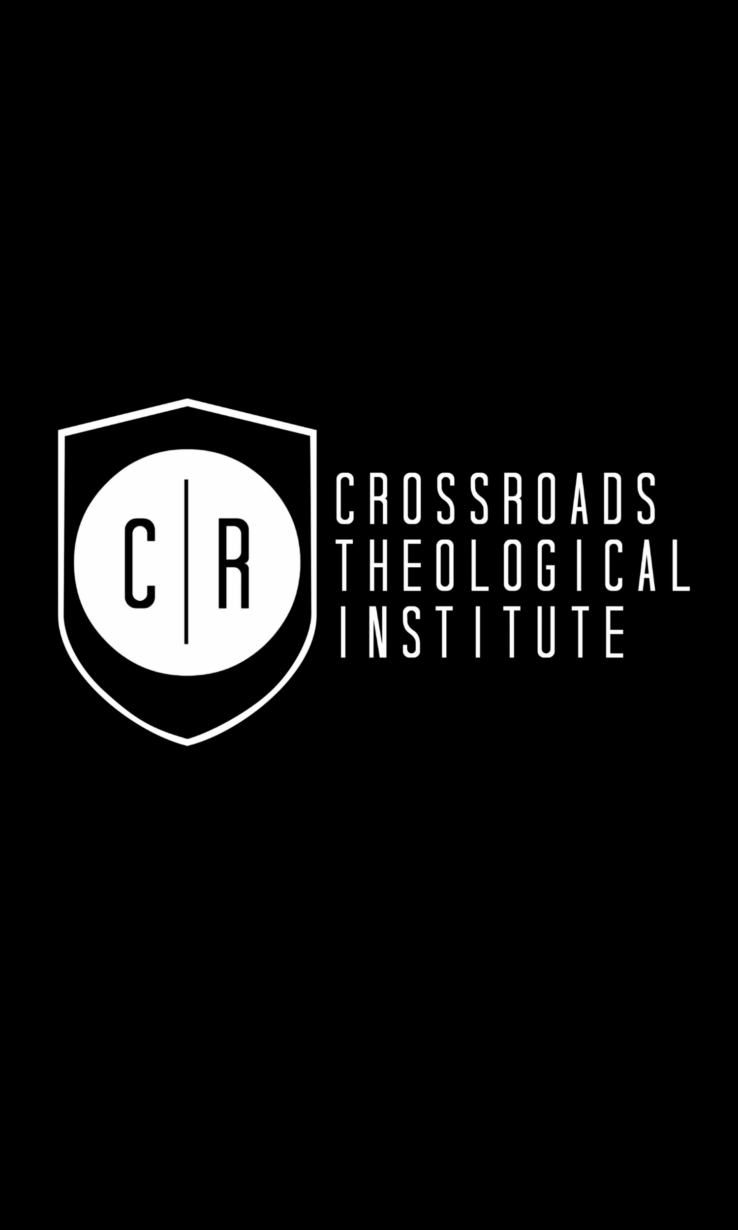 a black and white graphic bearing the Crossroads Theological Institute logo