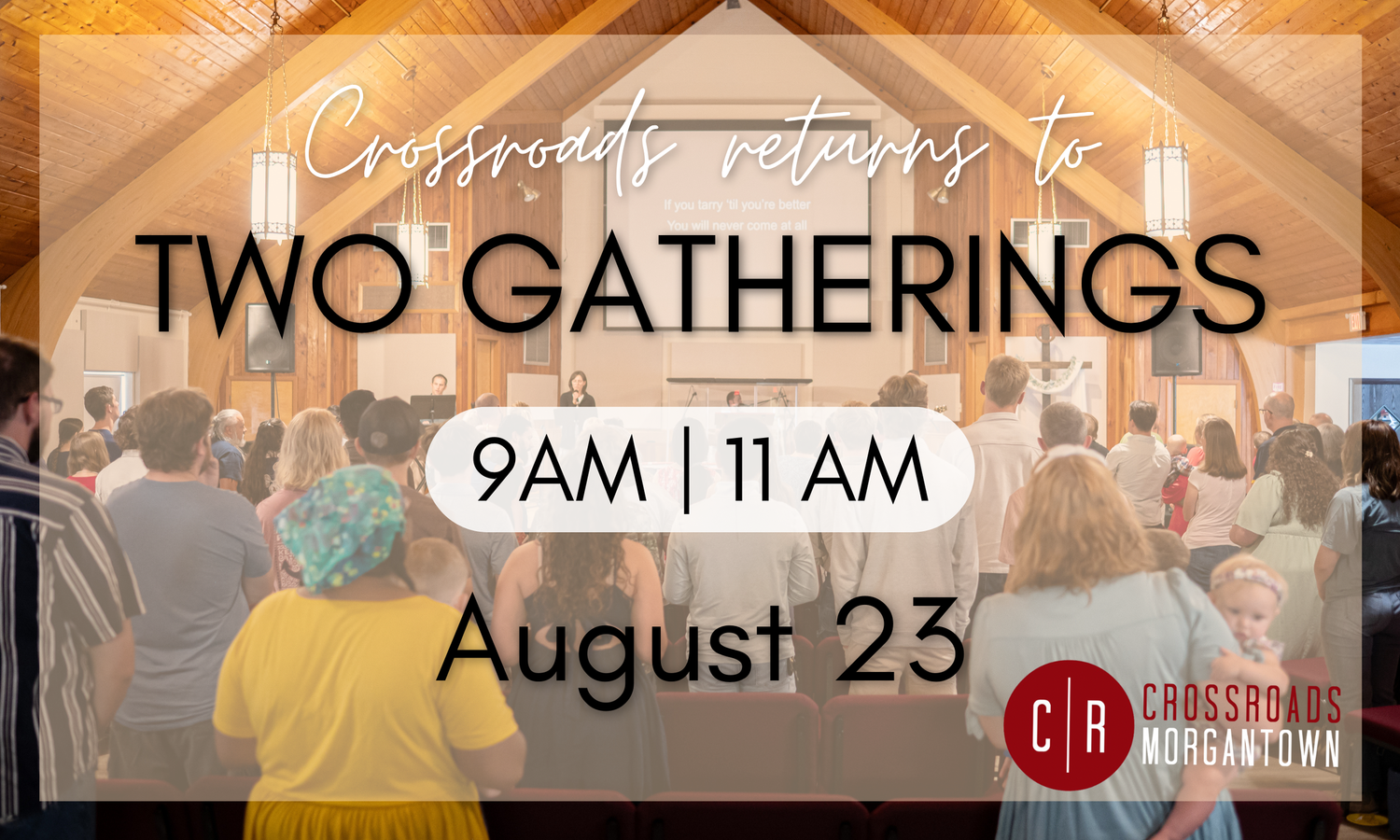 image of a crossroads gathering with text overlaid that reads: 
