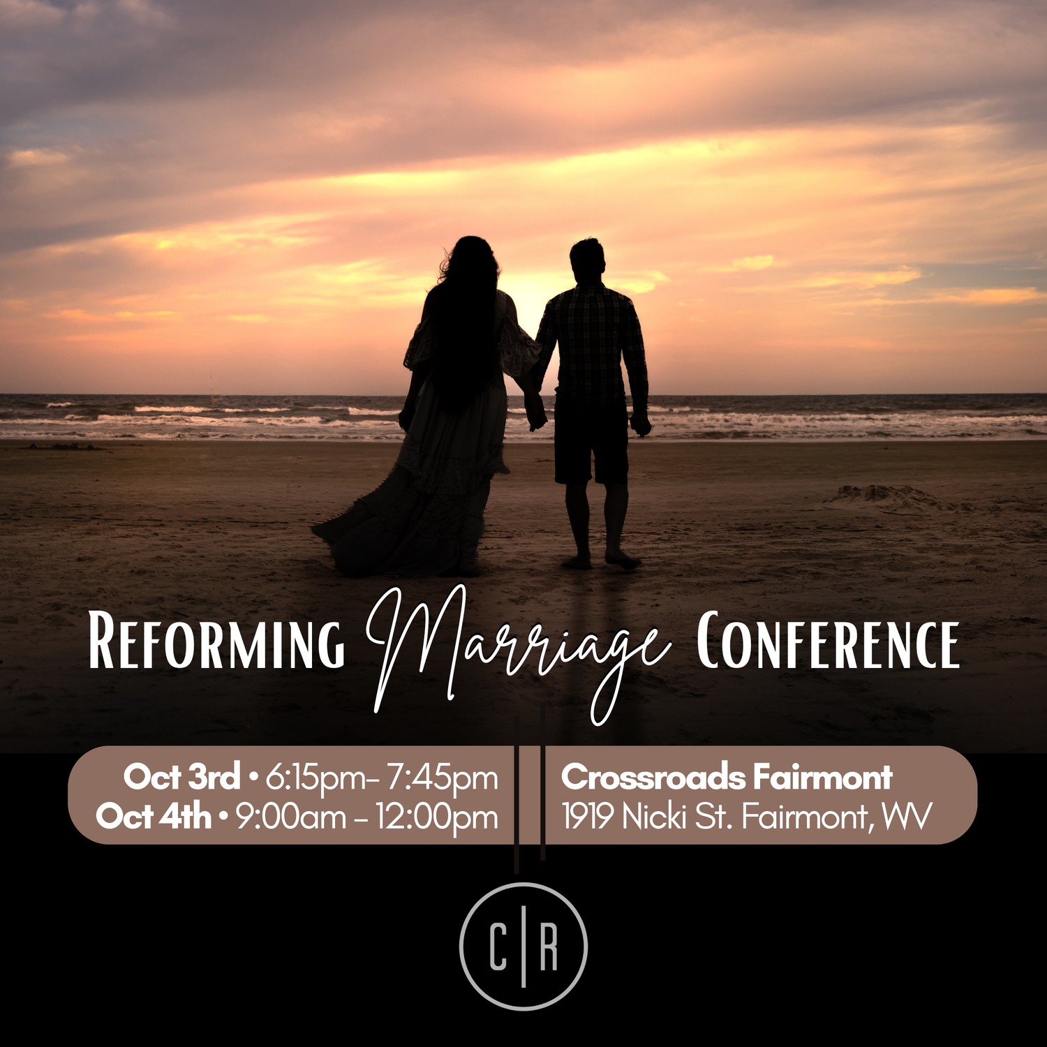 thumbnail for the Reforming Marriage Conference showing a silhouetted couple walking into the sunset