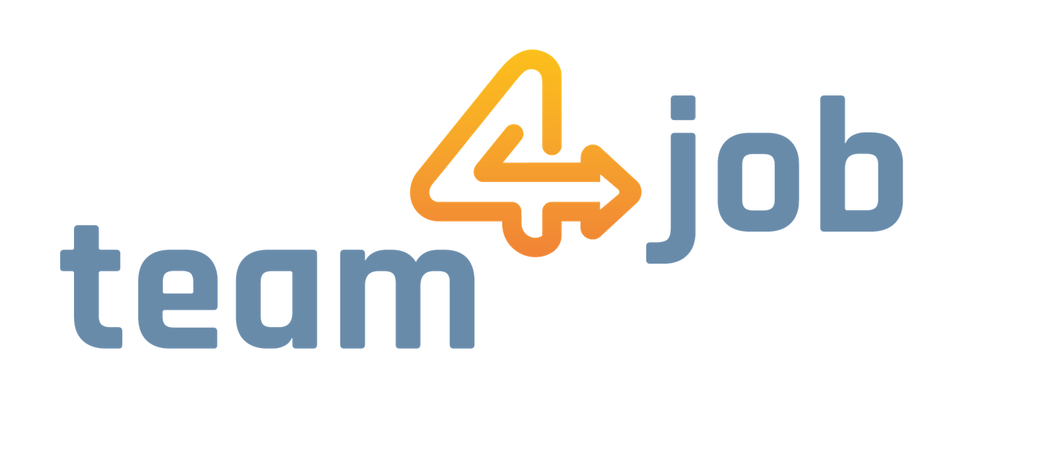 Modern company logo design featuring '4job team' text with a blue and orange color scheme.