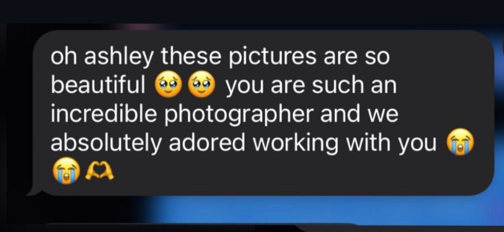 Screenshot of a glowing client testimonial praising Ashley as an incredible photographer.