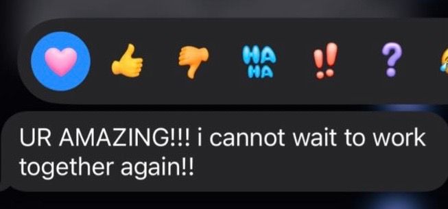 Facebook reaction emojis including heart, thumbs up, thumbs down, haha, exclamation, and question mark icons.