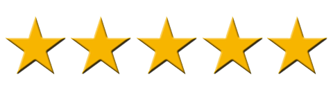 Five gold stars in a row rating system illustration.