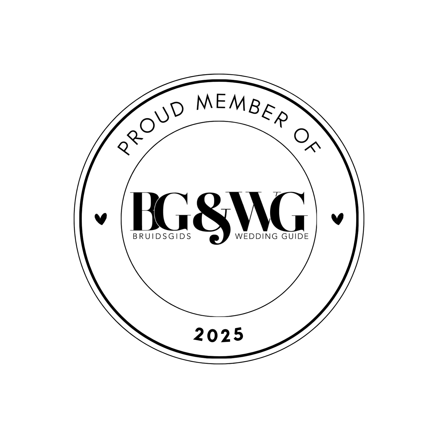 Proud Member of BG&WG Bruidsgids Wedding Guide 2025 circular badge.