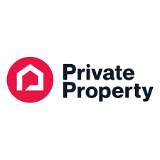 Private Property real estate logo featuring a red circle with a white house icon and bold black text.