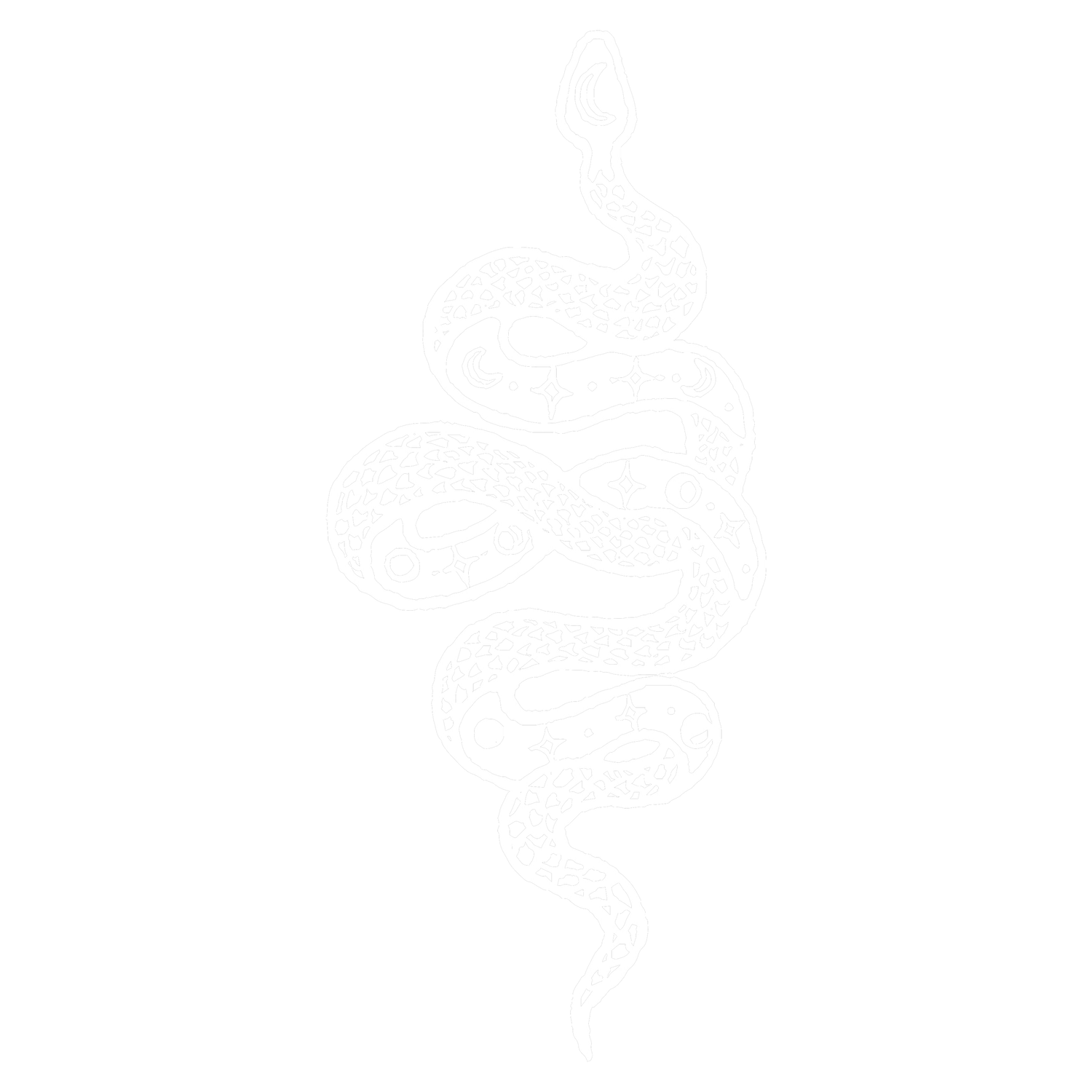White serpent design with intricate dotted pattern spiraling upward on dark background.