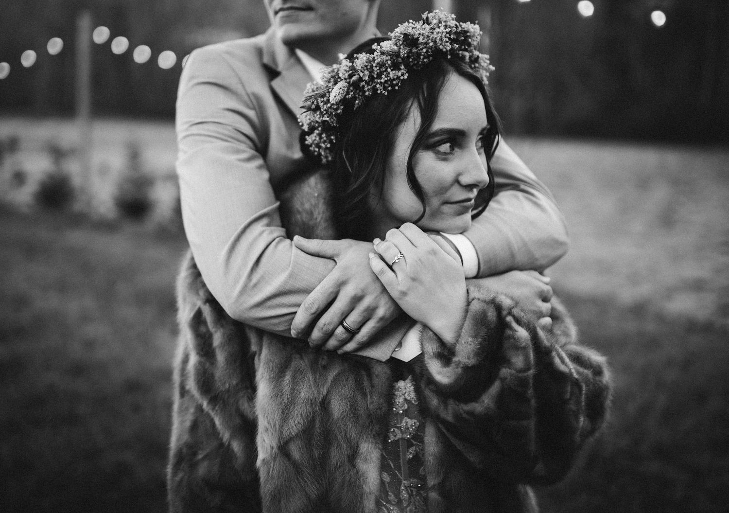 Black and white photograph of couple at their wedding in Young Harris venue