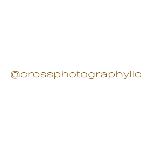 Professional photography business social media handle in gold text.