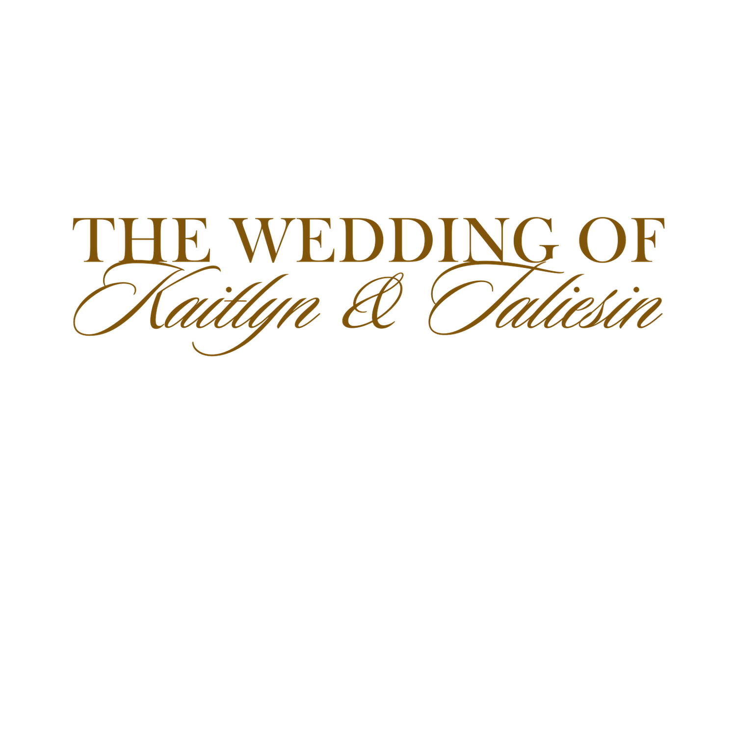Elegant wedding title text in gold calligraphy on white background.