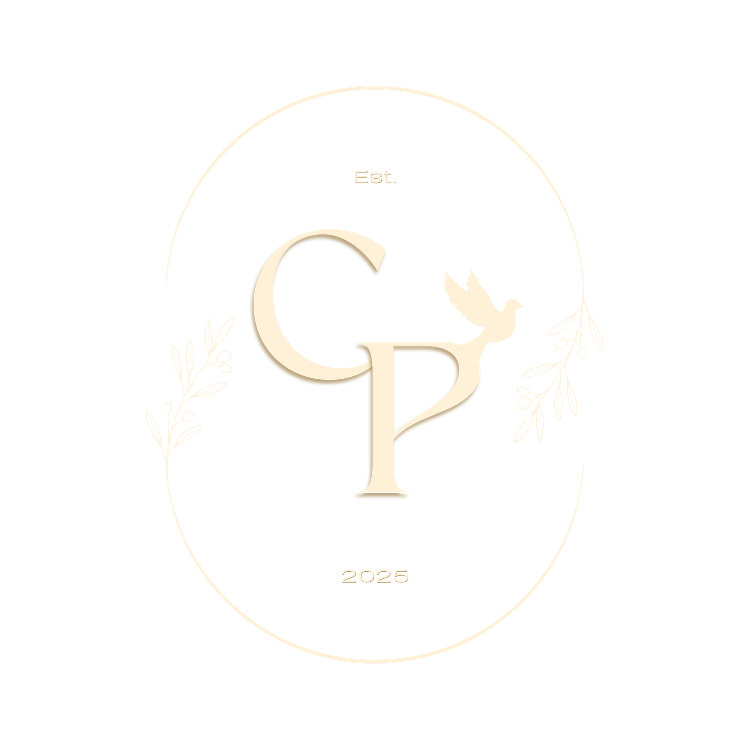 Minimalist gold circular logo design with bird motif and Est. 2025 text.