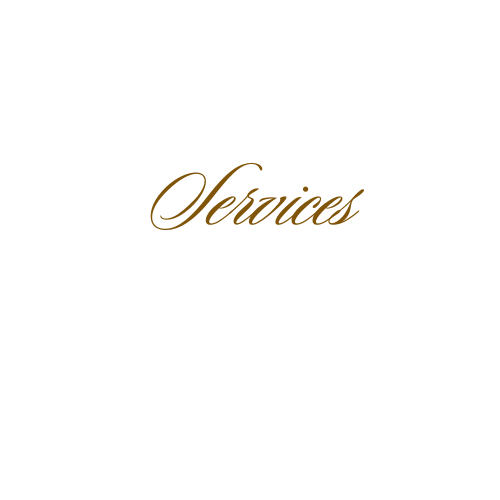Gold calligraphy text displaying 'Services' against a light background.