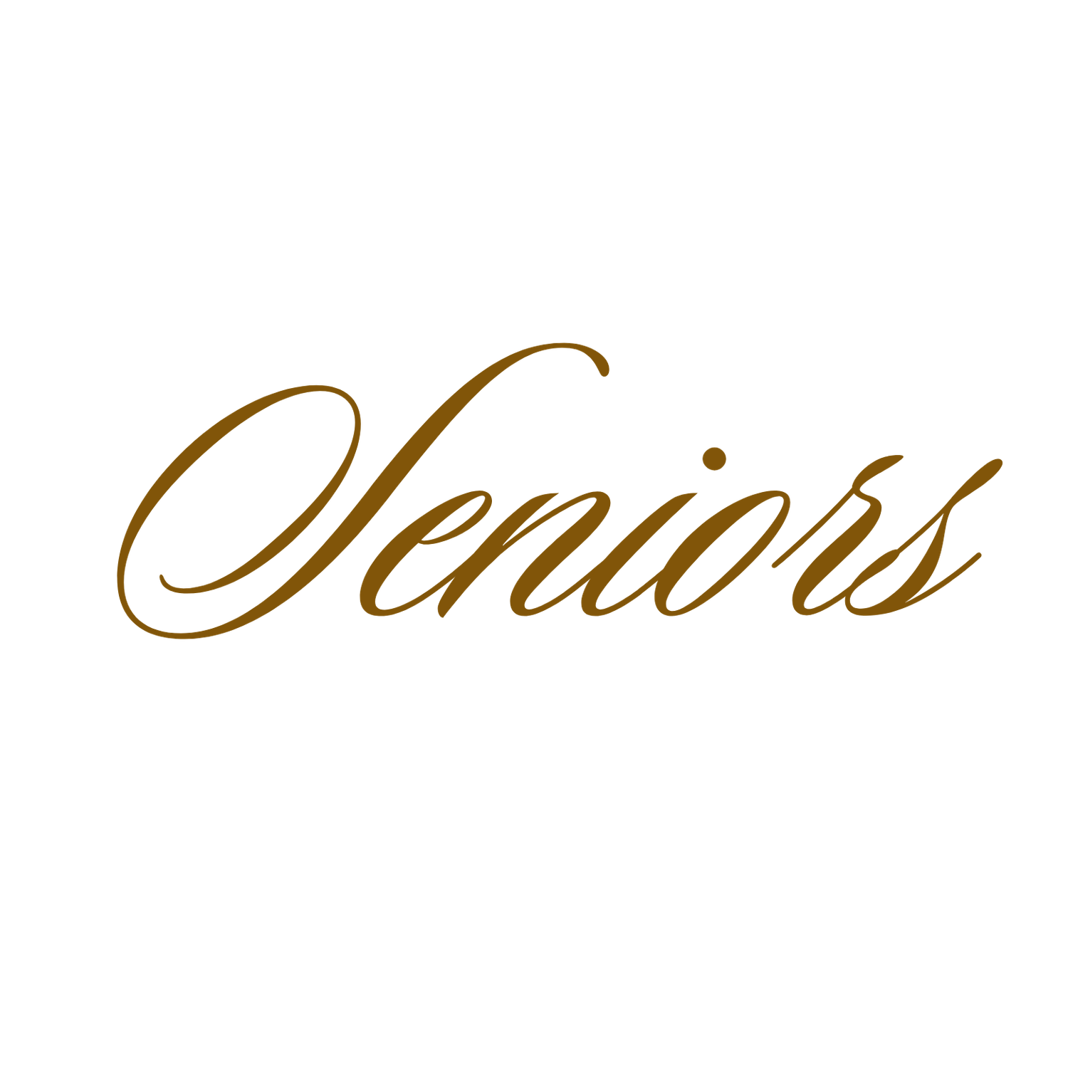Elegant gold script text reading 'Seniors' in cursive calligraphy.
