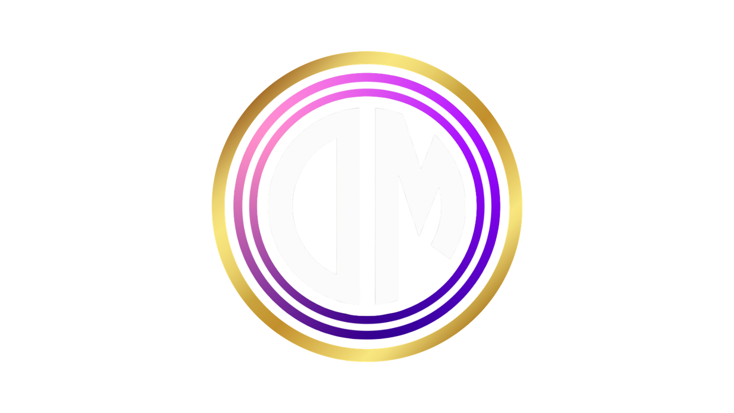 Golden and purple circular logo designs with gradient effects arranged horizontally.