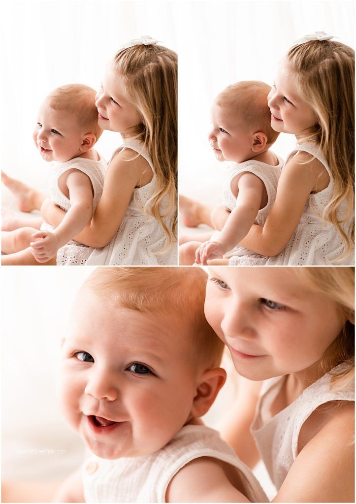 A series of intimate close-up shots showing tender moments between a baby and caregiver against a light background.