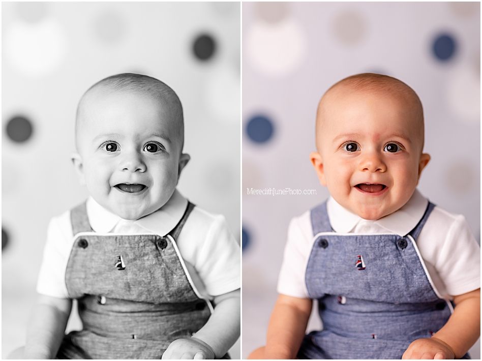 A series of close-up photos showing an infant's changing expressions from serious to smiling.