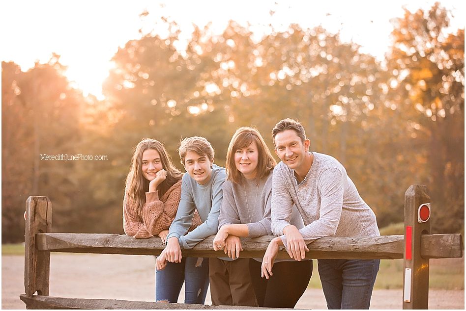 A series of candid family photos taken outdoors during golden hour with natural lighting.