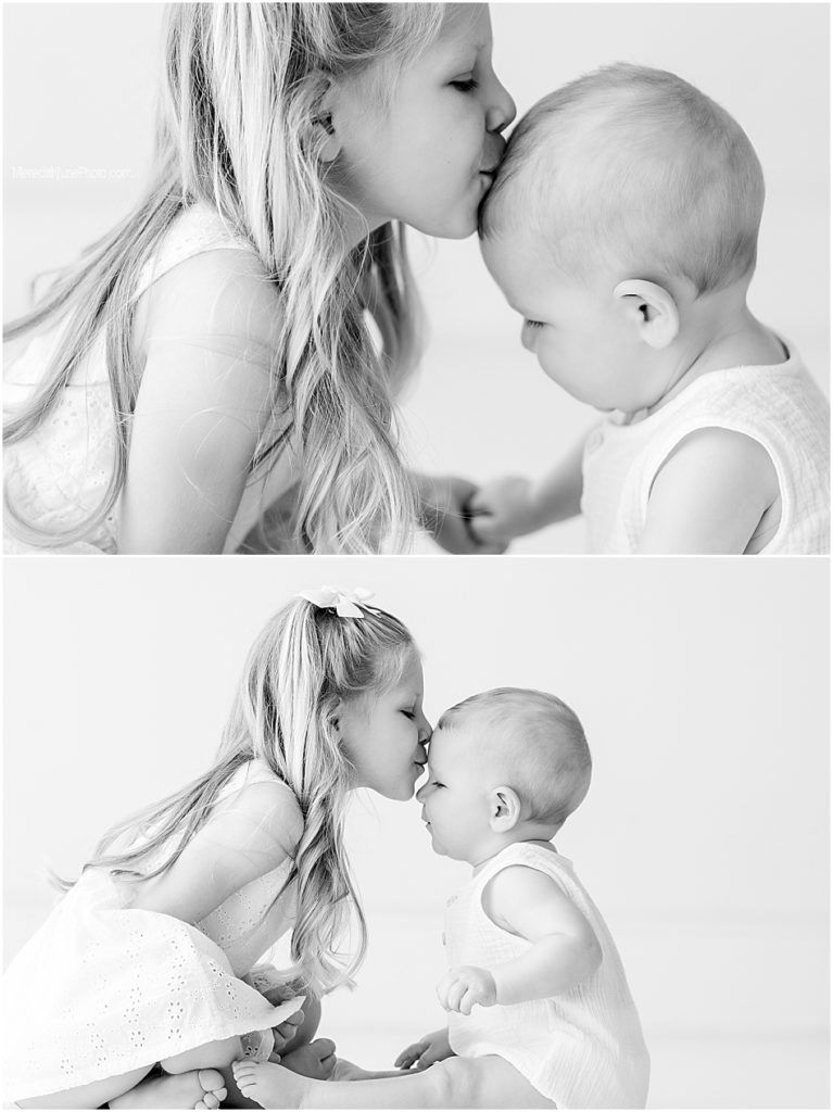 Black and white portrait series capturing gentle bonding moments between parent and infant.