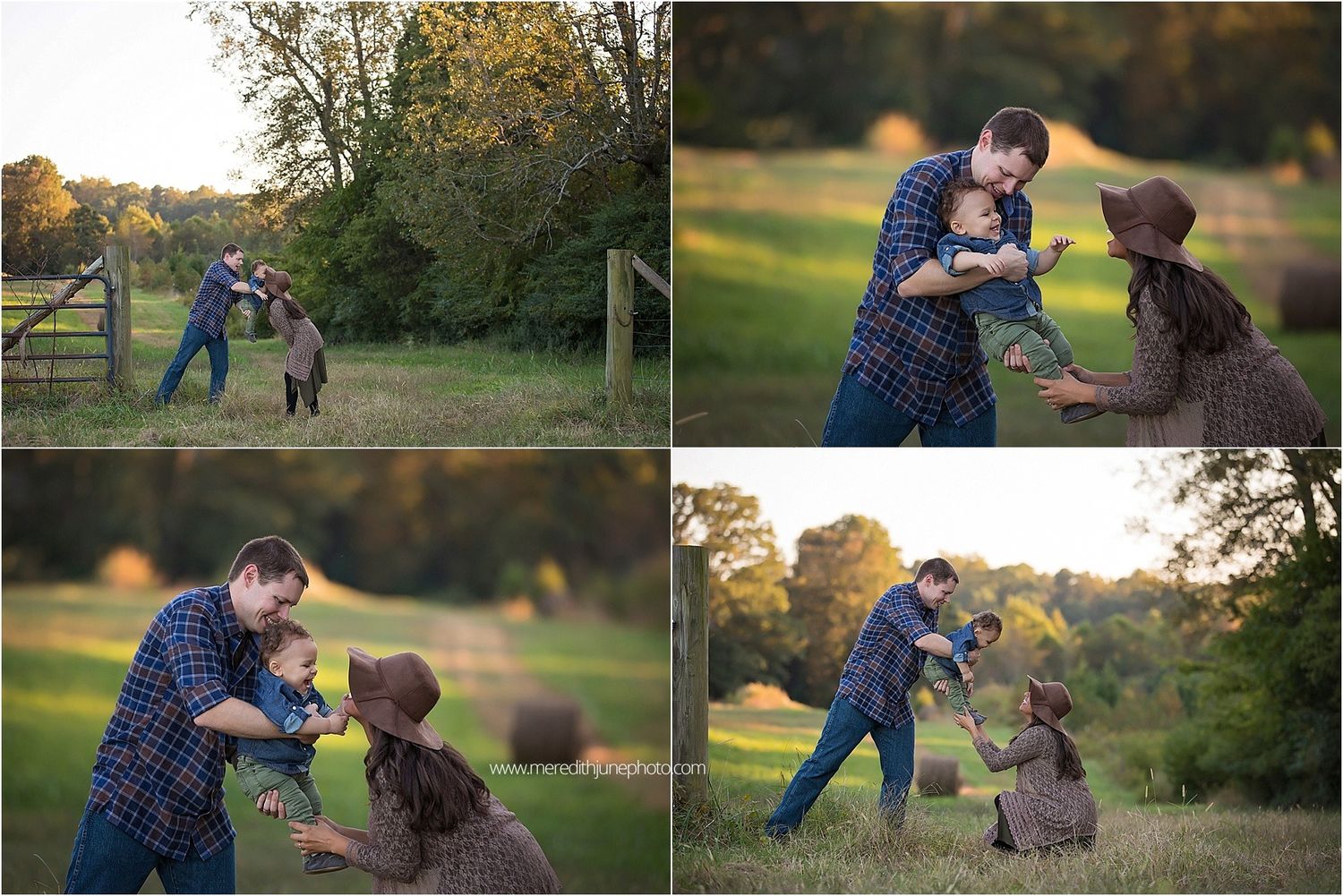 A couple shares tender moments in a sunlit field during golden hour as the sun sets behind them.