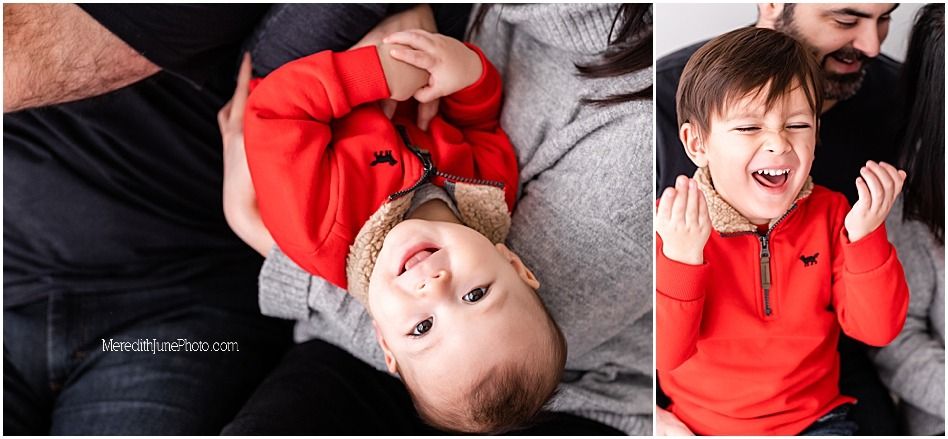 A sequence of images shows a person in a red sweater lying down and making various expressive poses.