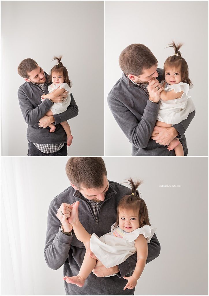 A series of playful black and white portrait photos showing tender moments against a light background.