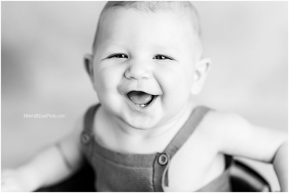 Black and white portrait series showing joyful expressions and smiles in close-up shots.