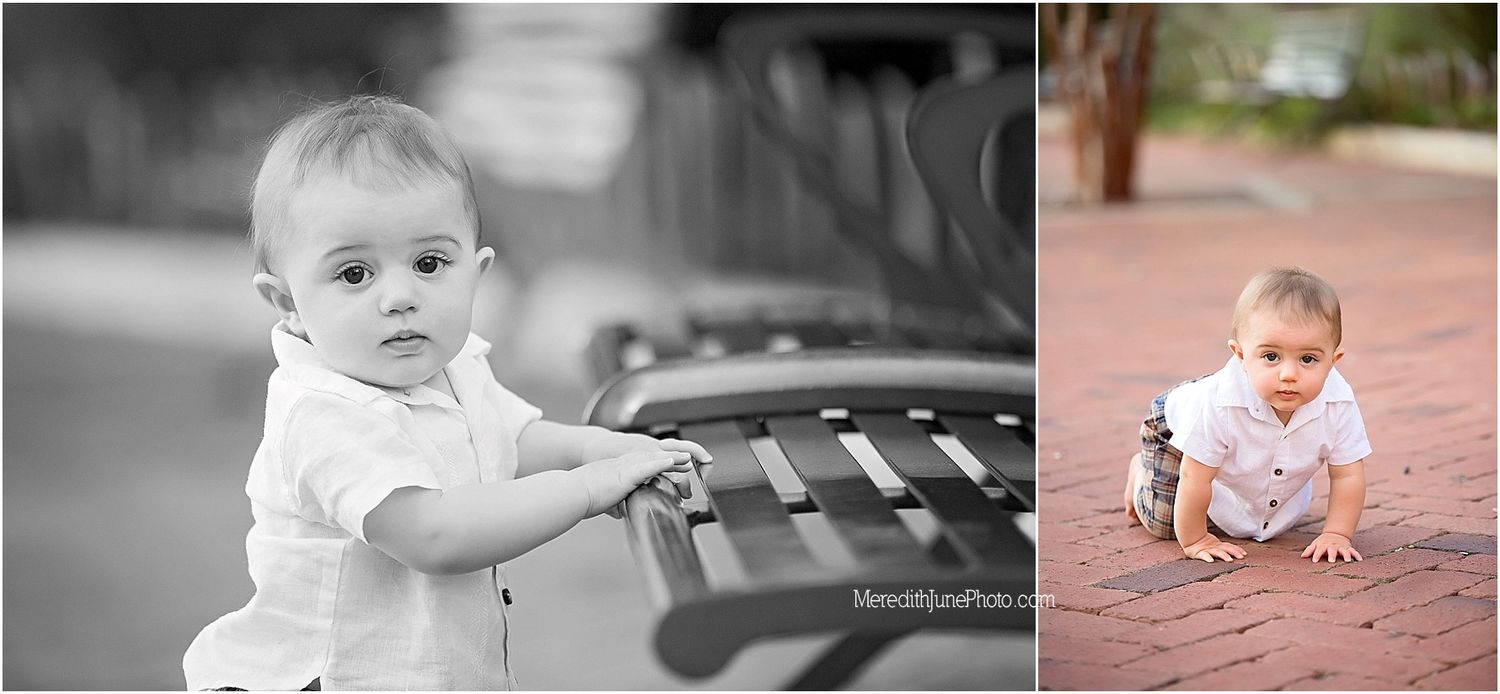A collection of black and white and color photographs showing a baby's growth and development over time.
