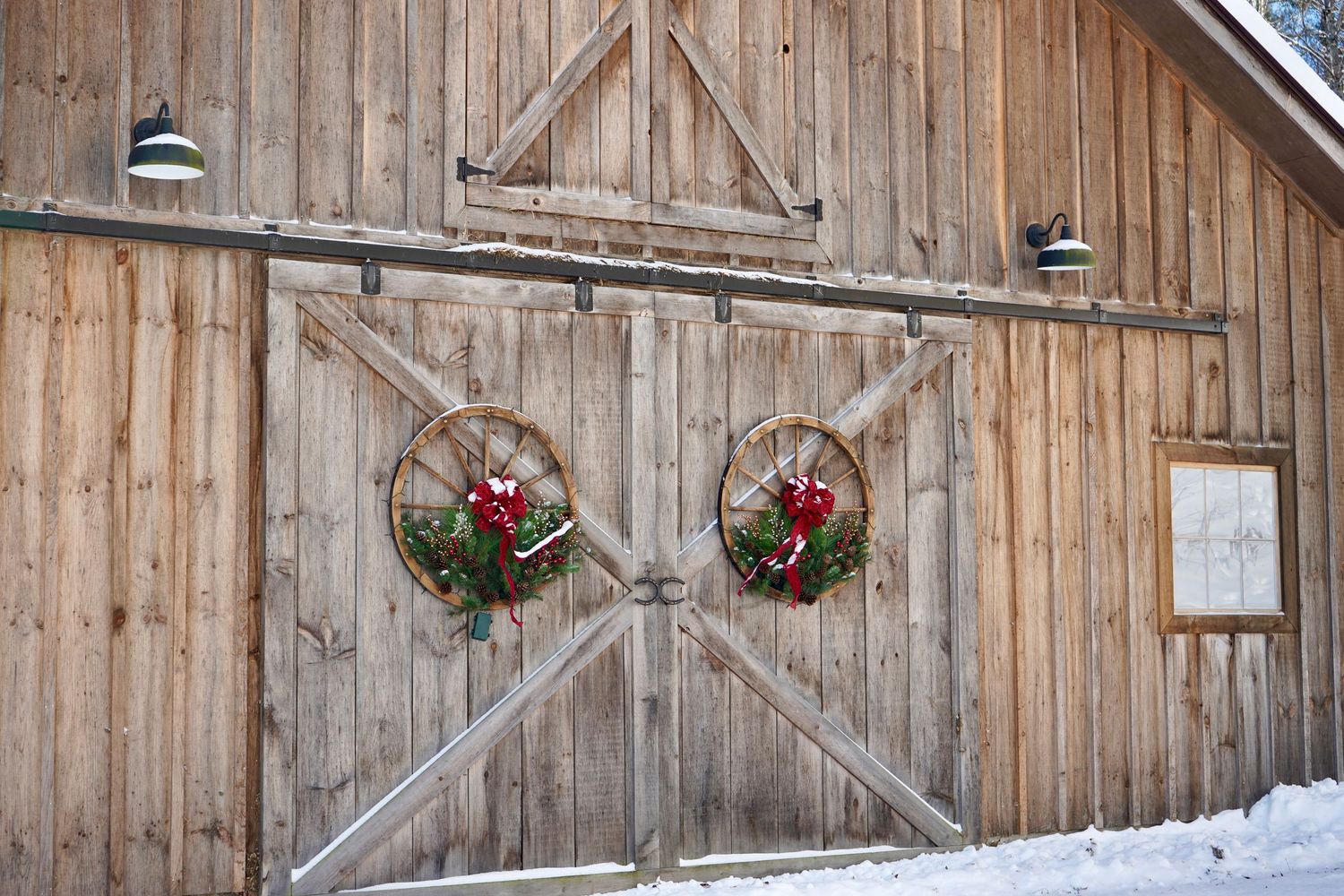 Barn doors with wreaths